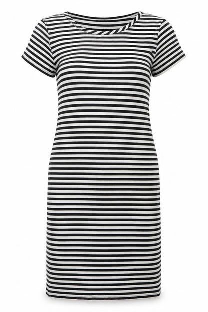 Front view of Next Teens Black White Striped T-Shirt Dress, size 12-14
