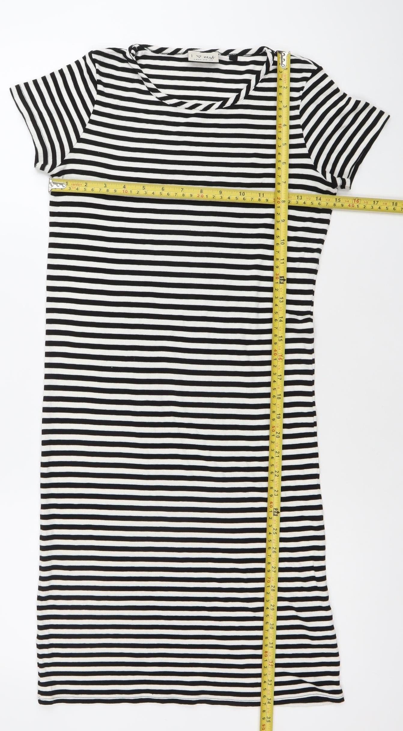 Next Teens Black White Striped T-Shirt Dress Size 12-14