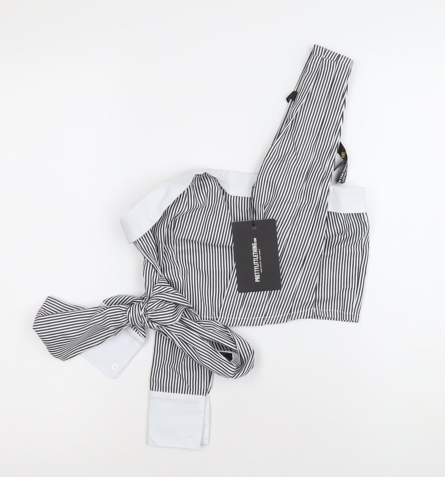 PrettyLittleThing Women’s Black Striped Cropped Blouse UK 10