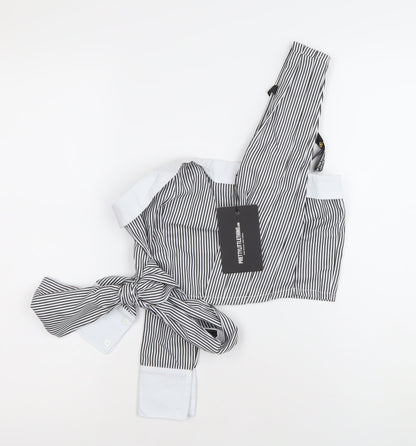 PrettyLittleThing Women’s Black Striped Cropped Blouse UK 10