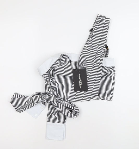 PrettyLittleThing Women’s Black Striped Cropped Blouse UK 10