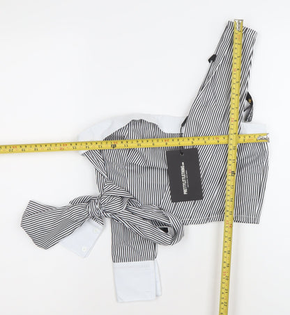 PrettyLittleThing Women’s Black Striped Cropped Blouse UK 10