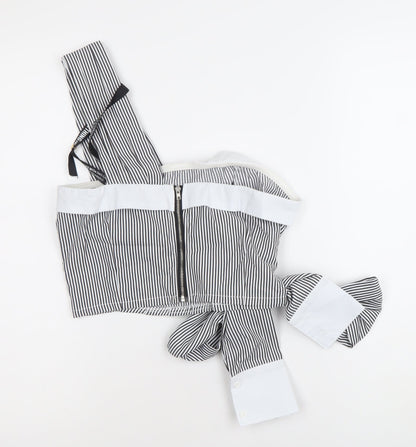 PrettyLittleThing Women’s Black Striped Cropped Blouse UK 10