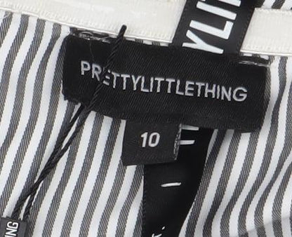 PrettyLittleThing Women’s Black Striped Cropped Blouse UK 10