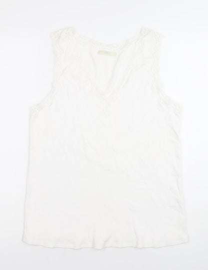 Marks and Spencer Womens White Cotton Lace Trim V-Neck Camisole Tank Top Size 20