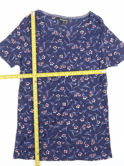 Bonmarché Women’s Blue Floral Cotton T-Shirt Size 12 Short Sleeve