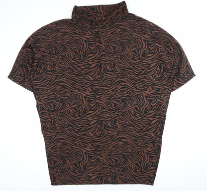 Apricot Womens Brown Animal Print Roll Neck T-Shirt Size 16