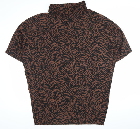 Apricot Womens Brown Animal Print Roll Neck T-Shirt Size 16