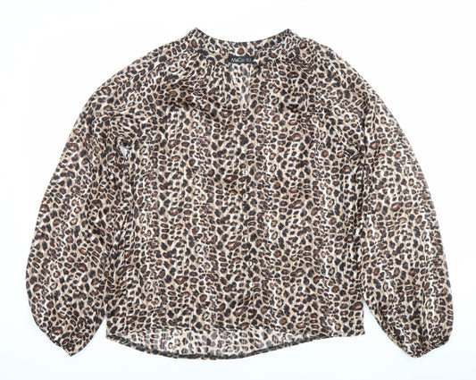 M&Co Womens Leopard Print Blouse UK 10 Long Sleeve Sheer