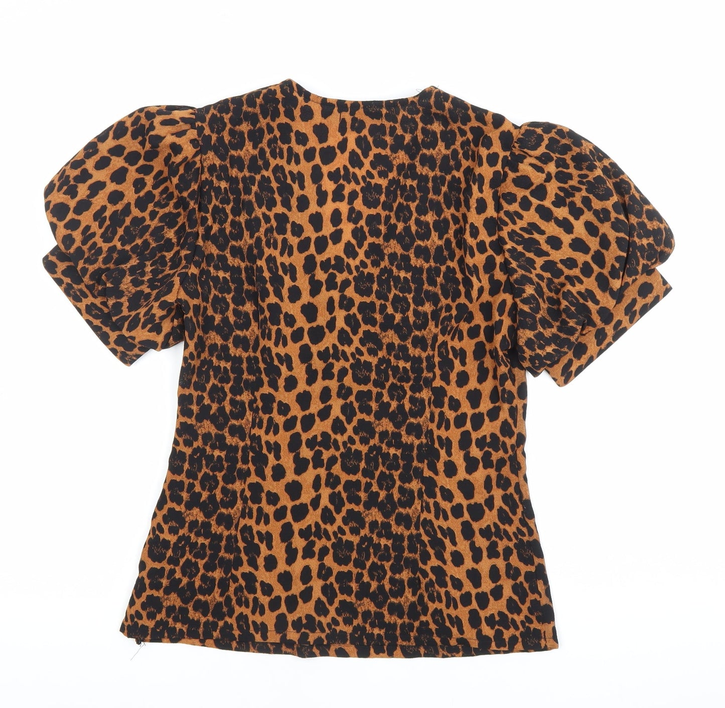Boohoo Women’s Brown Leopard Print Puff Sleeve V-Neck Blouse Size 6