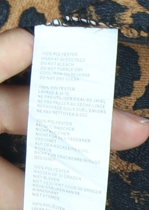 Boohoo Women’s Brown Leopard Print Puff Sleeve V-Neck Blouse Size 6