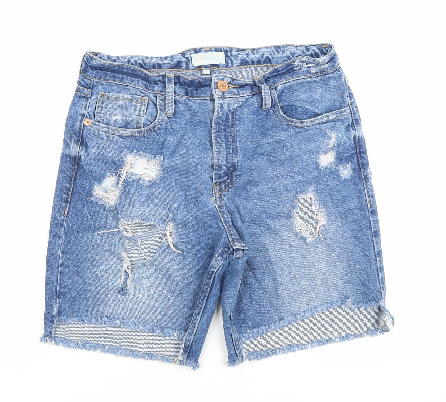 River Island Womens Blue Size 8 Denim Cut-Off Shorts Distressed