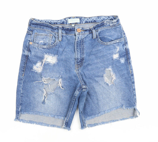 River Island Womens Blue Size 8 Denim Cut-Off Shorts Distressed