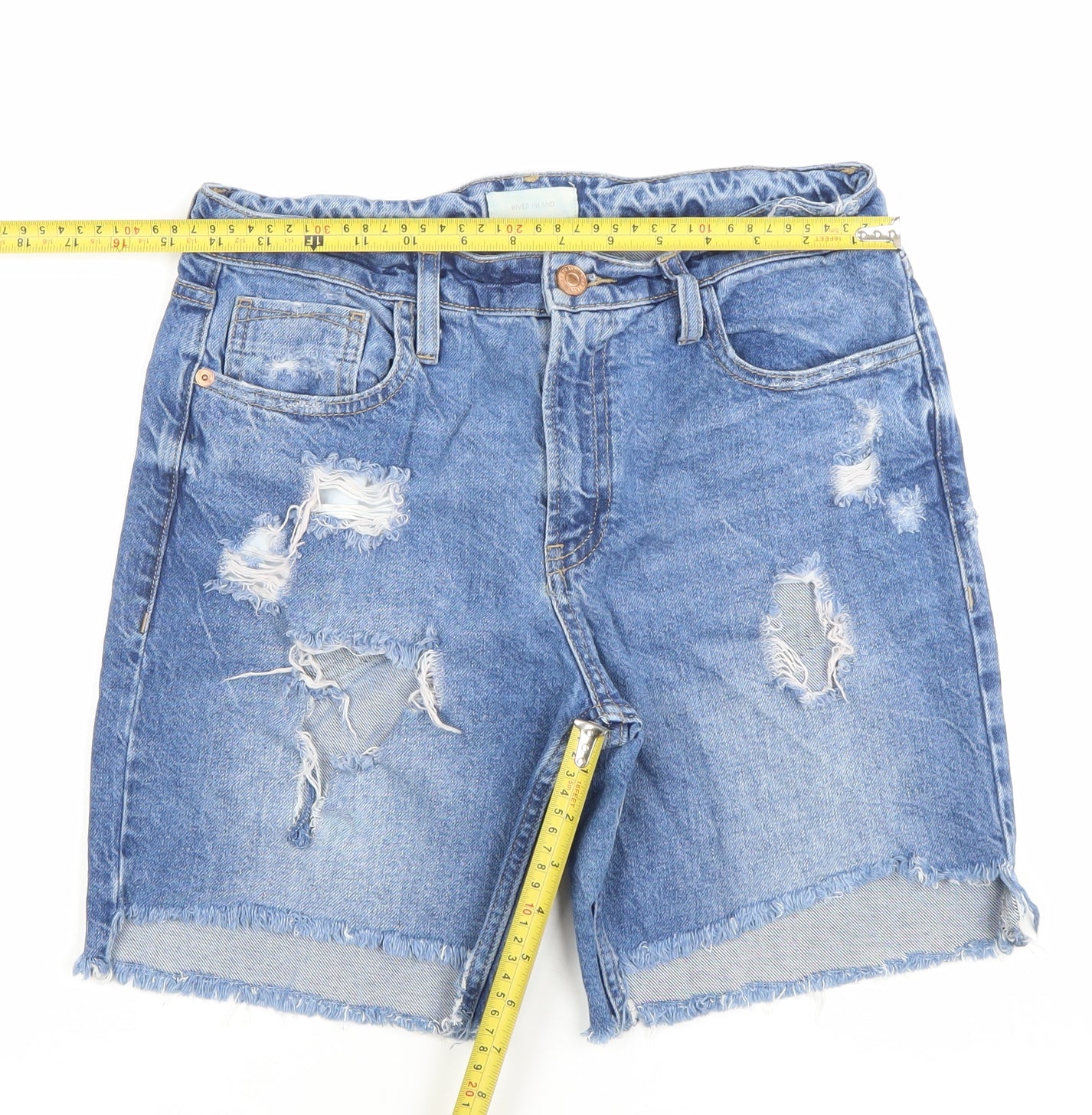 River Island Womens Blue Size 8 Denim Cut-Off Shorts Distressed