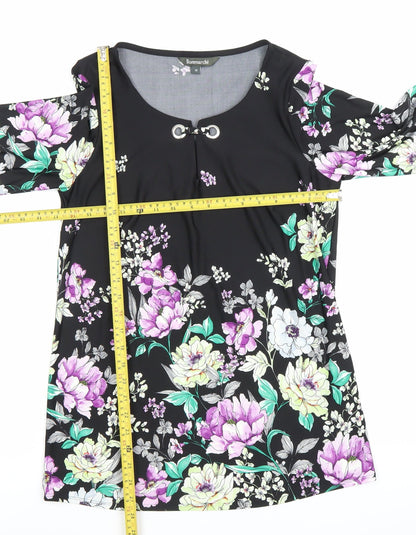 Bonmarché Women Black Floral Shift Dress Size 10 Scoop Neck