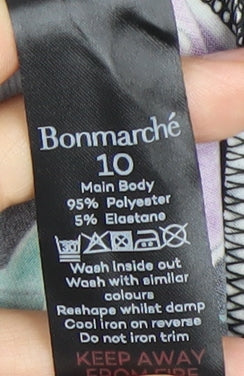 Bonmarché Women Black Floral Shift Dress Size 10 Scoop Neck