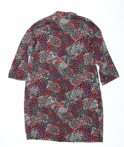 Bonmarché Women’s Black Floral Bodycon Dress Size 10 V-Neck Long Sleeve
