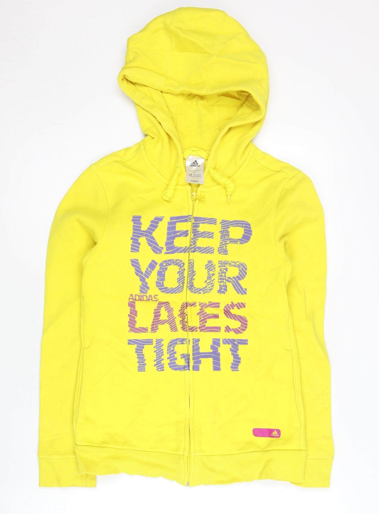 Adidas Womens Yellow Full Zip Hoodie Size 8 UK Sports Graphic