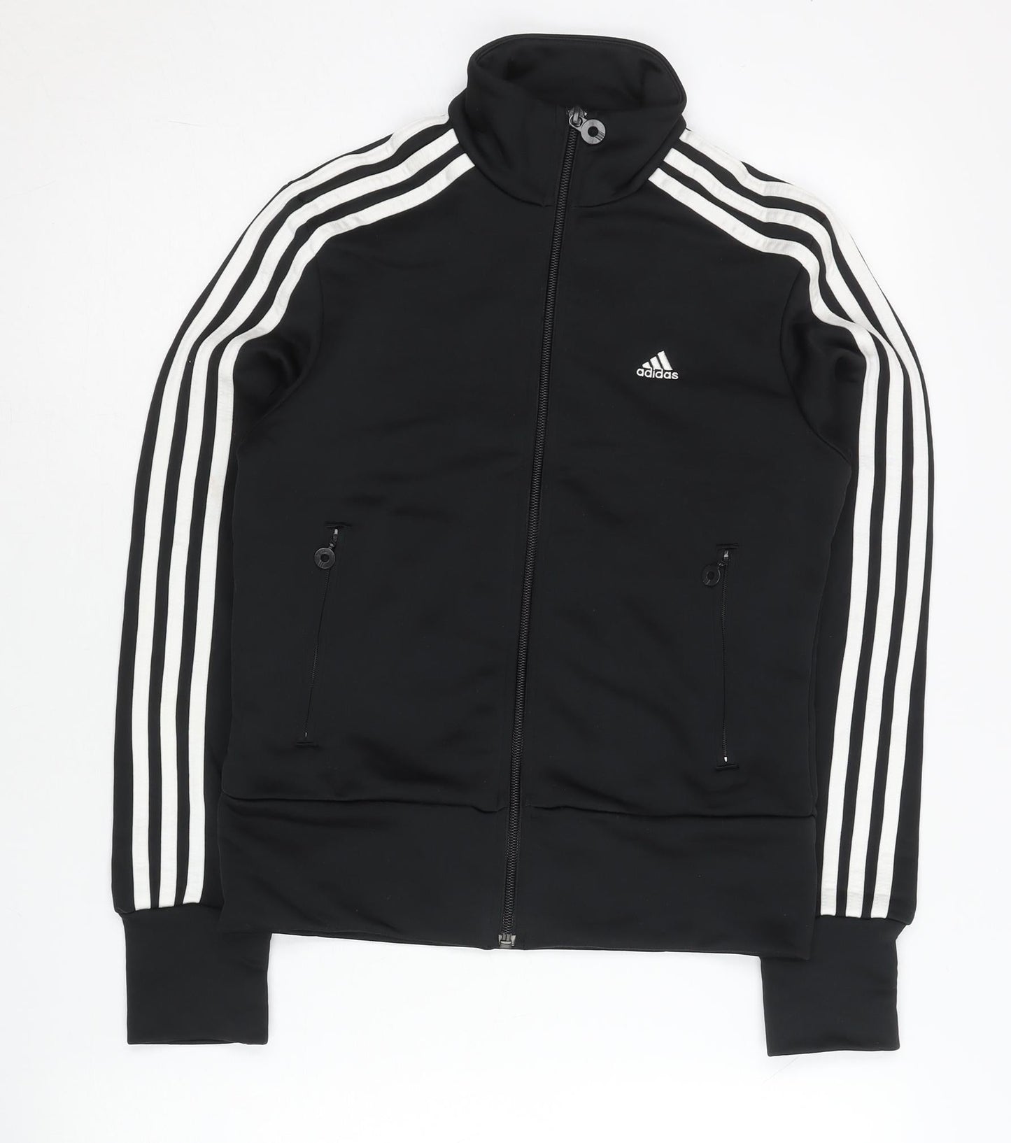 Adidas Womens Black Size 8 Track Jacket Full Zip Slim Fit Sportswear
