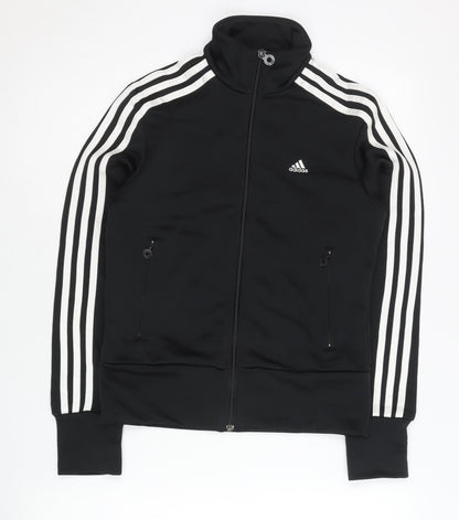 Adidas Womens Black Size 8 Track Jacket Full Zip Slim Fit Sportswear