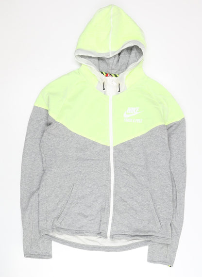 Nike Women’s Grey Green Track Jacket L Hooded Full Zip Sportswear