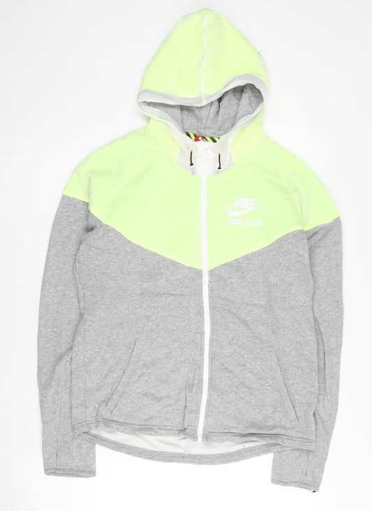 Nike Women’s Grey Green Track Jacket L Hooded Full Zip Sportswear