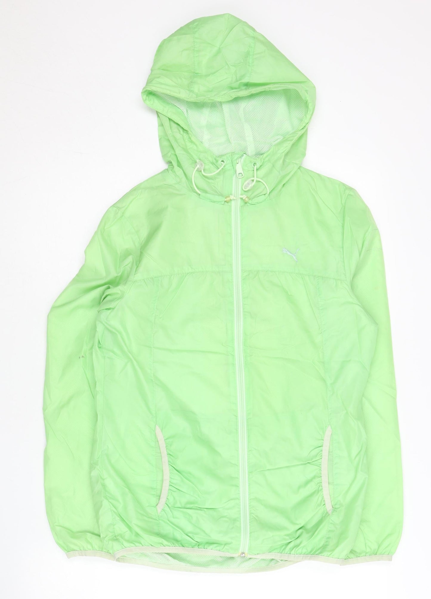 Puma Womens Green L Windbreaker Jacket Hooded Lightweight Nylon