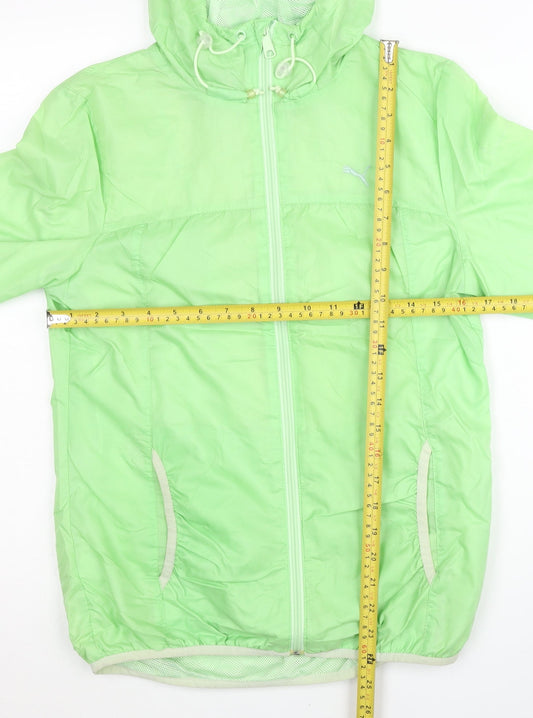 Puma Womens Green L Windbreaker Jacket Hooded Lightweight Nylon