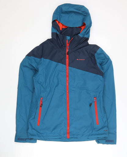Quechua Unisex Kids Blue 14 Years Hooded Rain Coat Jacket Outdoor Hiking