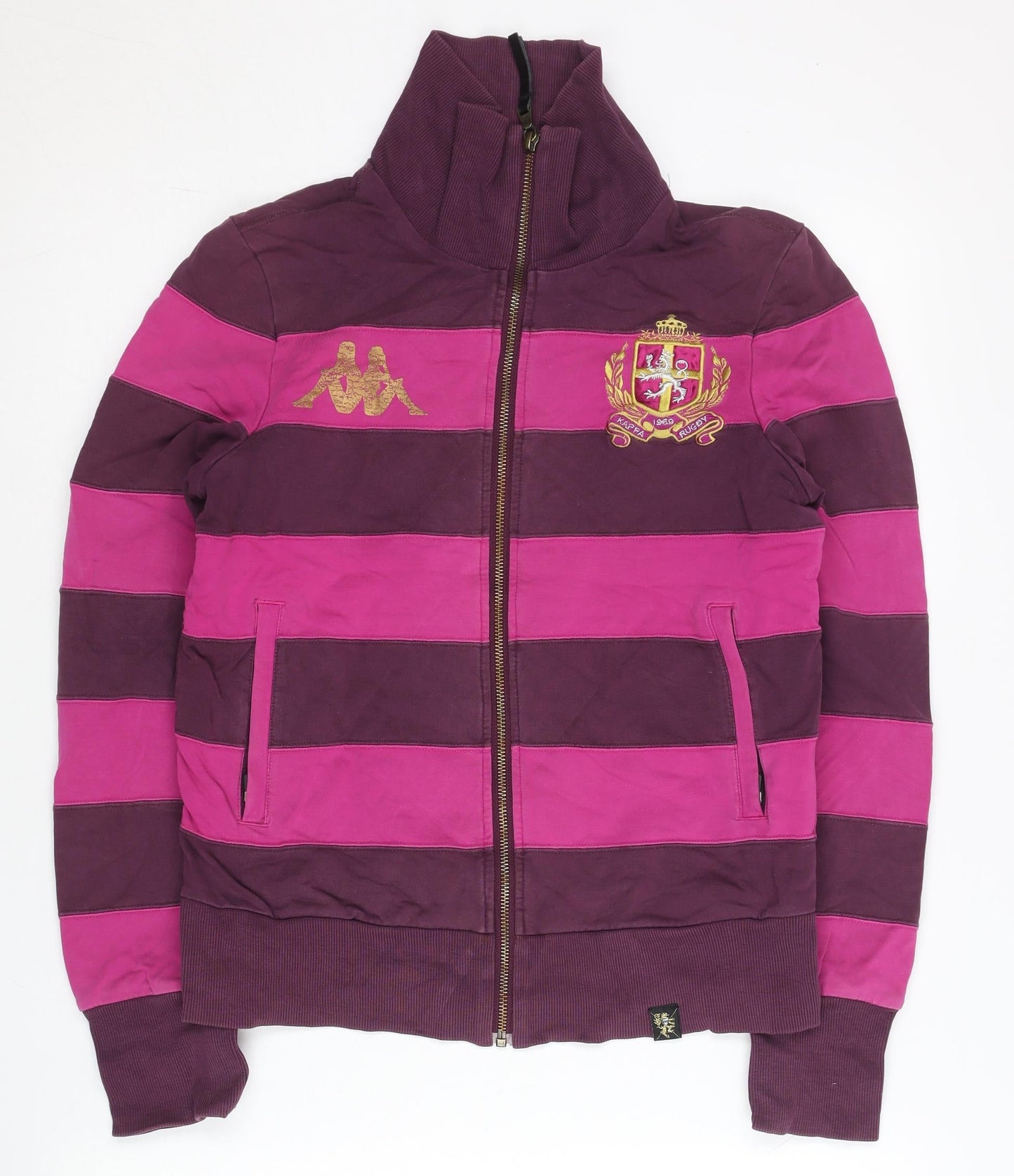 Kappa Womens Purple Pink Striped Track Jacket UK 12 Zip Long Sleeve