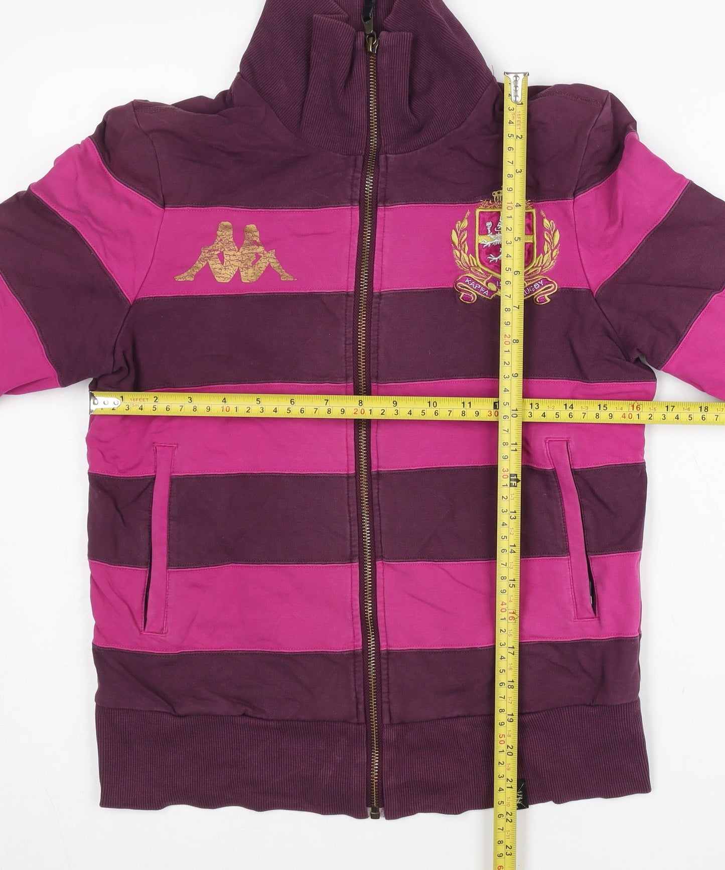 Kappa Womens Purple Pink Striped Track Jacket UK 12 Zip Long Sleeve