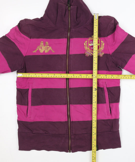 Kappa Womens Purple Pink Striped Track Jacket UK 12 Zip Long Sleeve