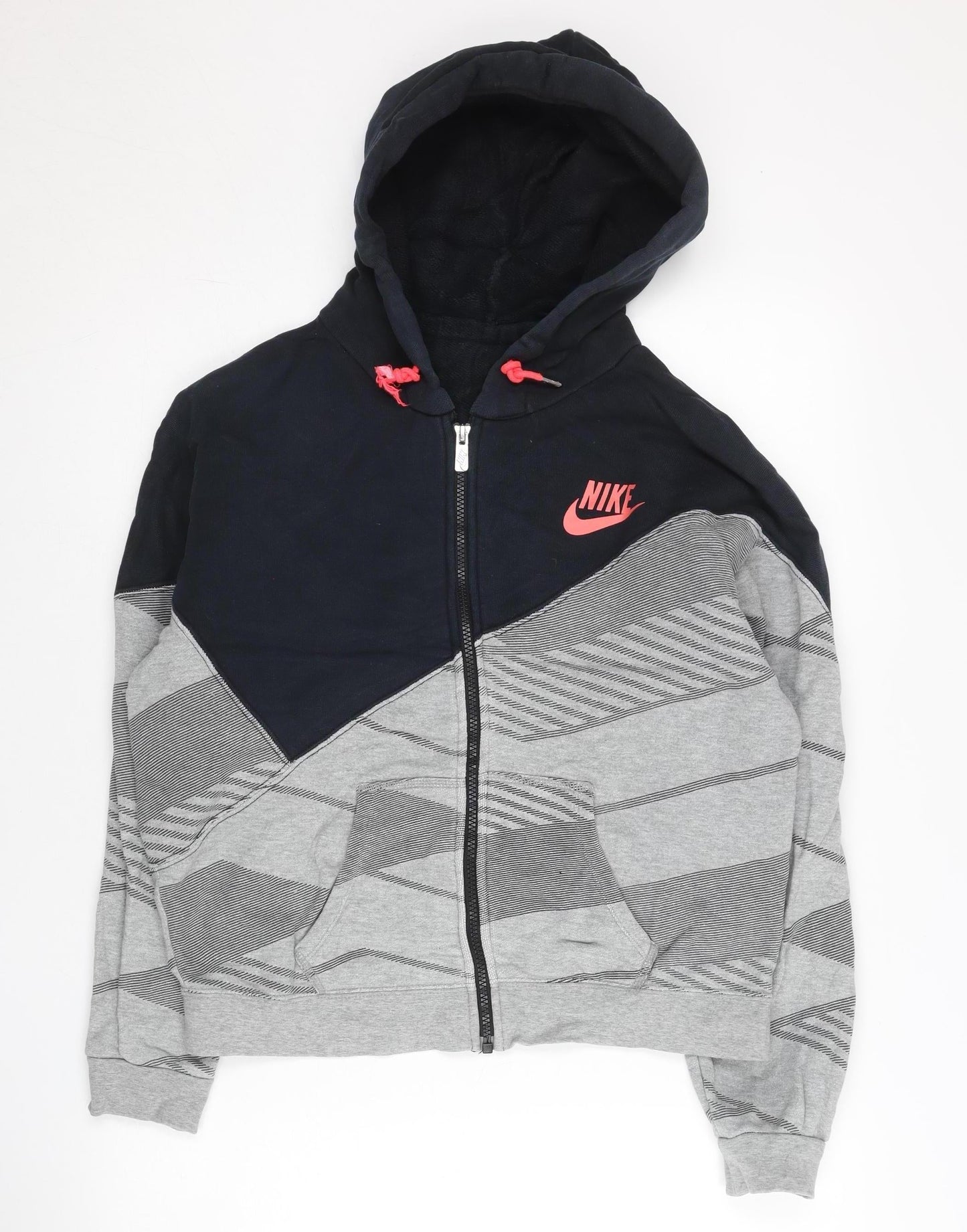 Nike Womens Grey & Black Full Zip Hoodie Size 12 UK Cotton
