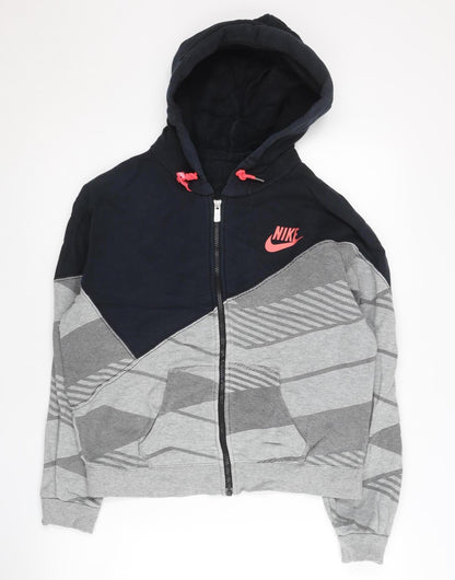 Nike Womens Grey & Black Full Zip Hoodie Size 12 UK Cotton