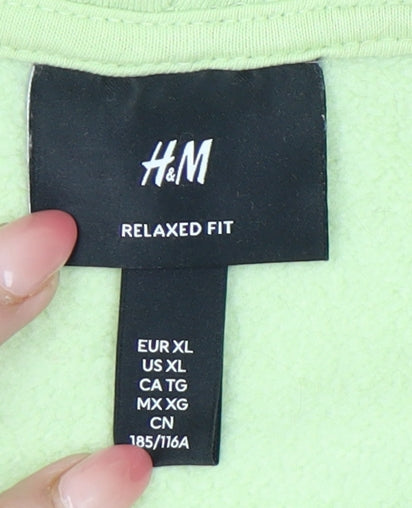 H&M Unisex Green XL Relaxed Fit Pullover Hoodie Cotton Blend