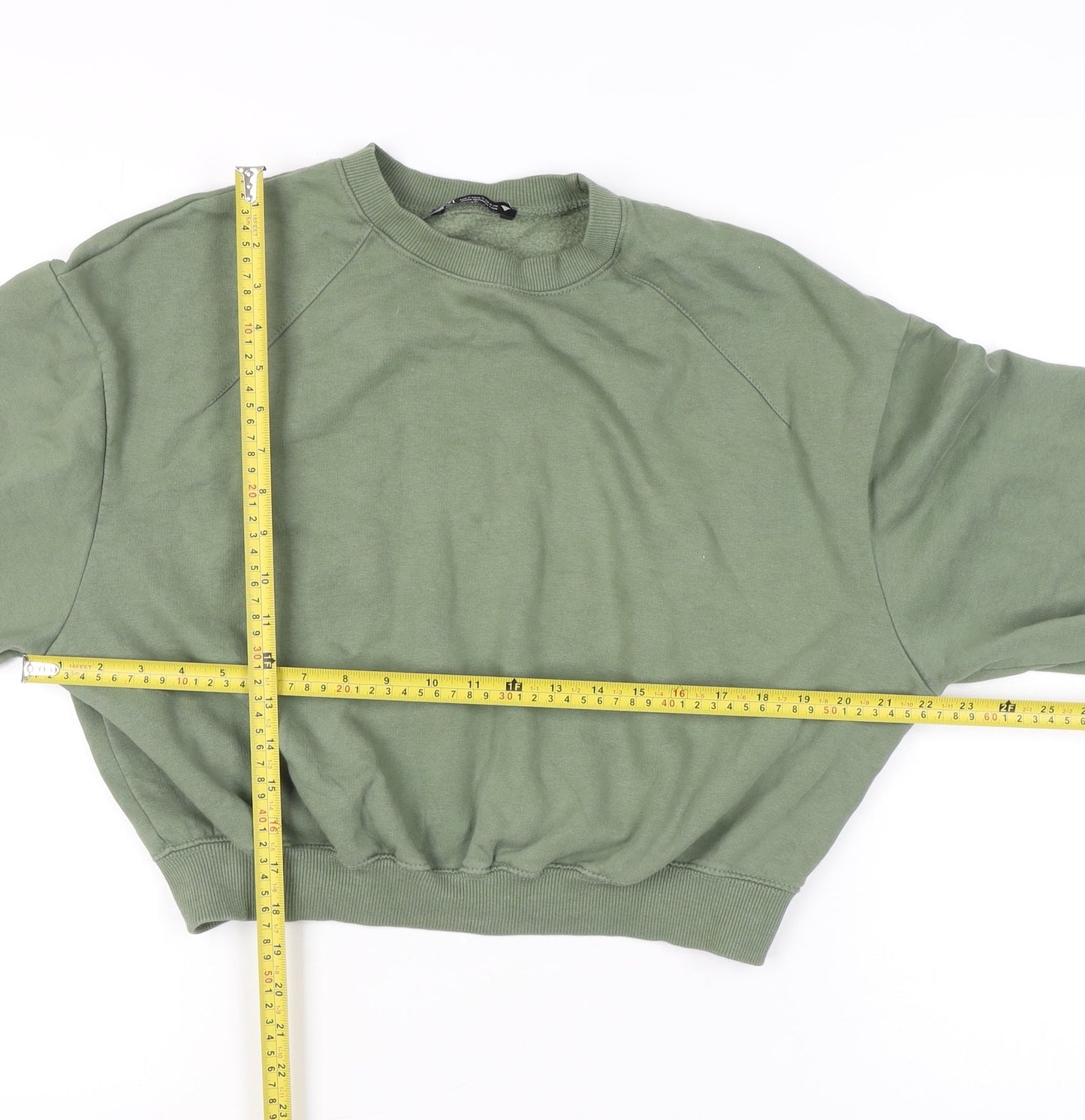 Zara Women Green Small Pullover Sweatshirt Cotton Blend Casual