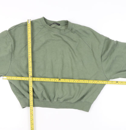 Zara Women Green Small Pullover Sweatshirt Cotton Blend Casual