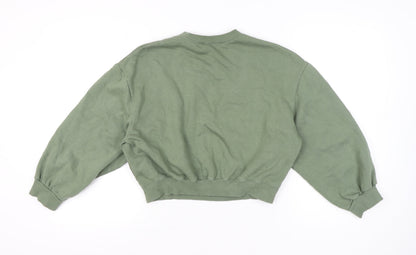 Zara Women Green Small Pullover Sweatshirt Cotton Blend Casual