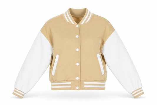 Boohoo Womens Beige White Size 12 Varsity Cropped Jacket