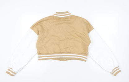 Boohoo Womens Beige White Size 12 Varsity Cropped Jacket