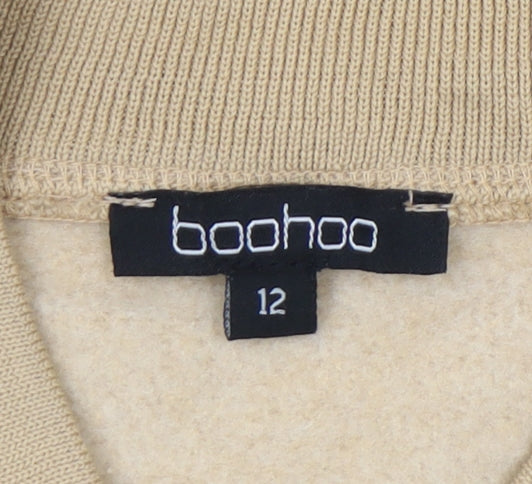 Boohoo Womens Beige White Size 12 Varsity Cropped Jacket