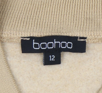 Boohoo Womens Beige White Size 12 Varsity Cropped Jacket