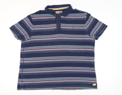 Marks and Spencer Men’s Blue 2XL Striped Cotton Polo Shirt