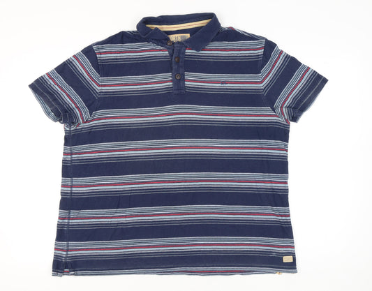 Marks and Spencer Men’s Blue 2XL Striped Cotton Polo Shirt