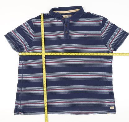 Marks and Spencer Men’s Blue 2XL Striped Cotton Polo Shirt