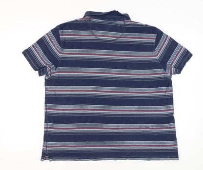 Marks and Spencer Men’s Blue 2XL Striped Cotton Polo Shirt