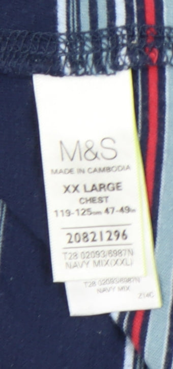 Marks and Spencer Men’s Blue 2XL Striped Cotton Polo Shirt