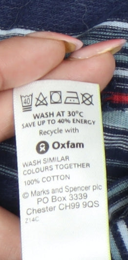 Marks and Spencer Men’s Blue 2XL Striped Cotton Polo Shirt