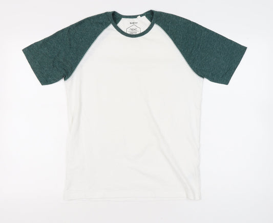 Next Men’s Slim Fit White Green Raglan Short Sleeve T-Shirt Size M