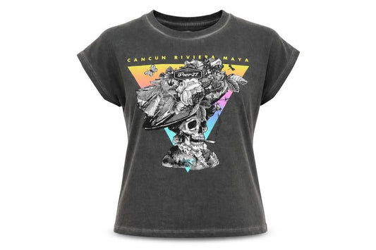 Pier27 Women's Grey Skull Graphic T-Shirt M Casual Short Sleeve